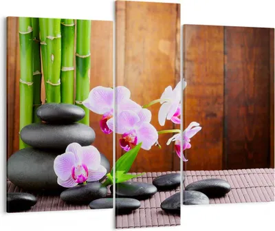 Produktbild von Bild auf Leinwand - Leinwandbild - Bambus Dekoration Blume Orchidee - 95x80cm - Wand Bild - Wanddeko - Leinwanddruck - Bilder - Kunstdruck - Wanddekoration - Leinwand bilder - Wandkunst - CB95x80-2167
