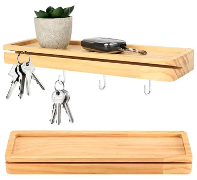 Produktbild von Schlüsselbrett mit Ablage und 4 Schlüsselhaken, Holz