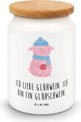 Produktbild von Mr. & Mrs. Panda Dose Schwein Glühwein - Weiß - Geschenk, Kaffeedose, Weihnachten, Punsch, Glühschwein, Snackdose, Keksdose, behälter, Weihnachtsmarkt, Vorratsbehälter