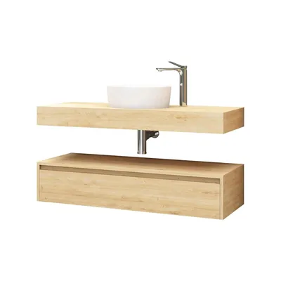 Produktbild von BELVIT Linuva Waschtischunterschrank MDF – Bad Unterschrank hängend mit Schublade & Ablage, modern, mattschwarz/eiche/mattweiß, 80×50 cm & 120×50 cm