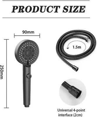 Produktbild von Schwarze Handdouche mit 6 Strahlarten, 9 cm Duschkopf, ABS, wassersparend, Hochdruck