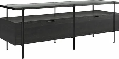 Produktbild von Lowboard >Ælva< Glas / Metall matt Schwarz - 140x50x39cm (BxHxT)