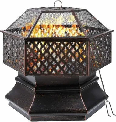 Produktbild von Feuerstelle und Grill – 28 Zoll – Stahlfeuerstelle für den Außenbereich – Mit feuerhemmendem Netz – Für den Außenbereich – Grill