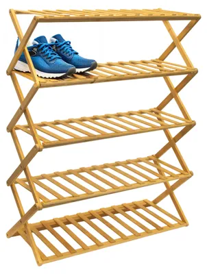 Produktbild von Klappbares Bambus Schuhregal mit 5 Ablagen - 87 x 68 cm - platzsparendes Aufbewahrungsregal für Schuhe