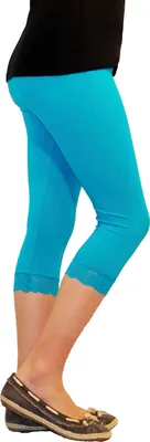 Produktbild von Mädchen Kinder Leggings Leggins Hose Capri 3/4 kurz mit Spitze Baumwolle Türkis 116
