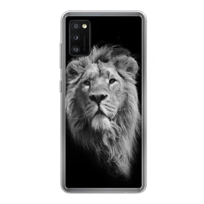 Produktbild von MuchoWow® Handyhülle Schutzhülle Hülle für Samsung Galaxy A41 Asiatischer Löwe vor schwarzem Hintergrund in Schwarz und Weiß Silikon Softcase Handy Hülle - Mobiltelefon