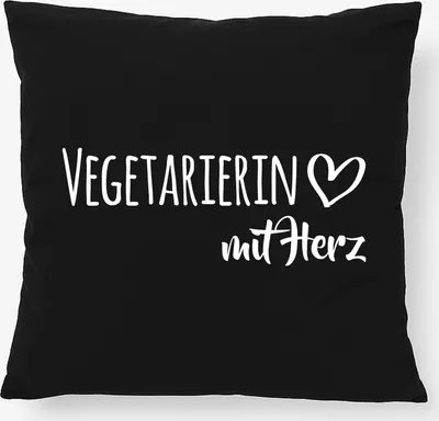 Produktbild von Huuraa Kissen Vegetarierin mit Herz 40x40cm mit Füllung Black Baumwolle Dekokissen Geschenkidee