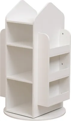 A white rotating bookshelf for children's rooms.