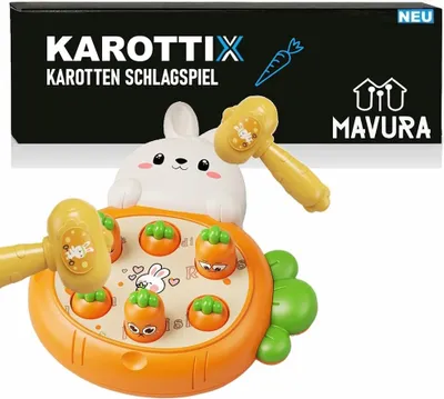 Image de KAROTTIX Jeu de percussion lapin carotte avec marteau Habileté Jouets éducatifs sans piles pour enfants
