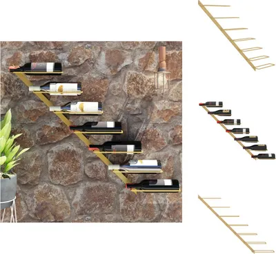 Obrázek produktu pro vidaXL Nástěnný stojan na víno na 7 lahví Golden metal - Stojany na víno