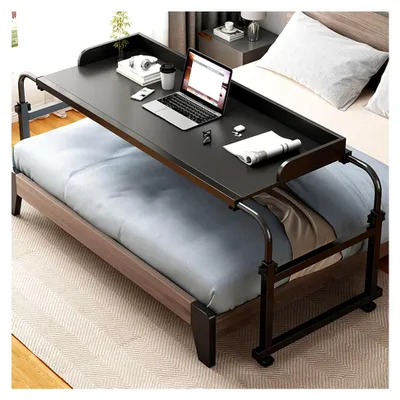Produktbild von Verstellbarer Beistelltisch für das Wohnzimmer, Bett-Computertisch mit Rollen, 45,28"-82,68" lang, mobiler Nachttisch/Pflegehilfsmittel (Schwarz)
