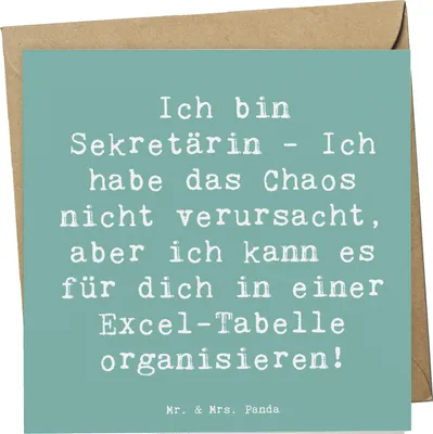 Produktbild von Mr. & Mrs. Panda Grußkarte Spruch Sekretärin Ordnung - Meeresbrise - Geschenk, Klappkarte, Geschenke für Berufstätige, faltkarte, anlasskarte, Büroalltag, Termine, Beruf
