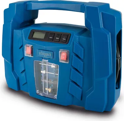 Produktbild von Scheppach Kompressor Airforce 5 | 8 Bar | digitale Anzeige | 12V / 230V Anschluss für KFZ/Auto | tragbarer Kofferkompressor | 150W | inkl. Zubehör