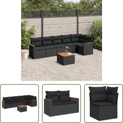 Produktbild von The Living Store 7-tlg. Garten-Sofagarnitur mit Kissen Schwarz Poly Rattan