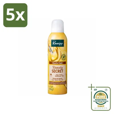 Imagen del producto de 5 unidades de espuma de ducha Kneipp Beauty Secret, 200 ml cada una, pack ahorro