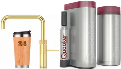 Immagine prodotto di QUOOKER FUSION SQUARE beccuccio fisso oro 24 carati COMBI B con CUBE 2 (22FSGLDCUBE) Rubinetto per acqua bollente a 100°C con sistema di acqua potabile Inclusa tazza termica