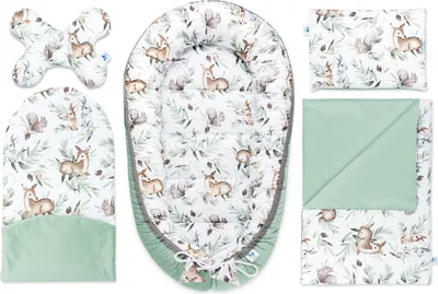 Produktbild von Pepi Babynest Kokon 5 teiliges Babynestchen Set für Babys Neugeborene Kuschelnest-Set mit Krabbeldecke Schmetterling Kissen Velvet Green Groove