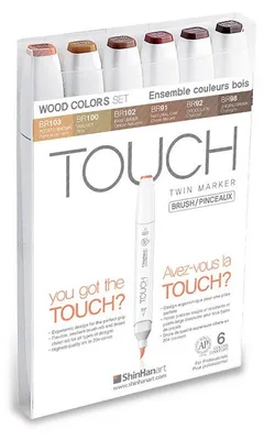 Imagen del producto de Rotuladores de punta doble (brush y cincel) a base de alcohol, 6 unidades, tonos madera