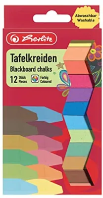 Productafbeelding van Bordkrijt set van 12 verschillende kleuren in ophangverpakking