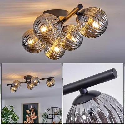 Produktbild von Isorella Deckenlampe aus Metall/Riffelglas in Schwarz/Rauchfarben
