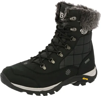 A single black winter boot is shown against a white background.