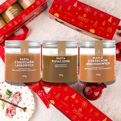 Produktbild von ORIGONUTS by DESEO - Weihnachtsgeschenk - Feinkost Geschenkset mit Nussmus,  Nusscreme - Geschenk zu Nikolaustag, Weihnachten für Frauen und Männer, Fertig zum Verschenken - Set Nr.2