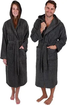 Produktbild von Famanu Bademantel mit Kapuze für Herren und Damen - Baumwolle, lange Form