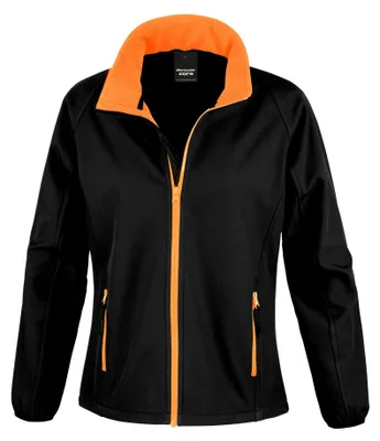 Productafbeelding van Result Core - Softshell jas voor dames, geschikt om te bedrukken, model FK1246 (maat XS) (zwart/oranje)