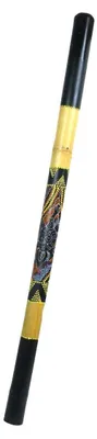 Imagen del producto de Didgeridoo de bambú, instrumento aborigen, pintado y tallado.Gecko: figura pintada.Tortuga: figura pintada.Máscara de madera: tortuga pintada