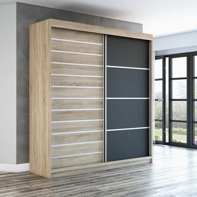 Produktbild von Schwebetürenschrank COLIN  2-türig Schrank 180 cm (Weiß, Schwarz, Sonoma)