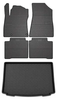 Imagen del producto de Alfombrillas de goma + bandeja de maletero para Kia Niro desde 2022 – juego de 5 piezas, negras, a medida – Wielganizator SolidPRO