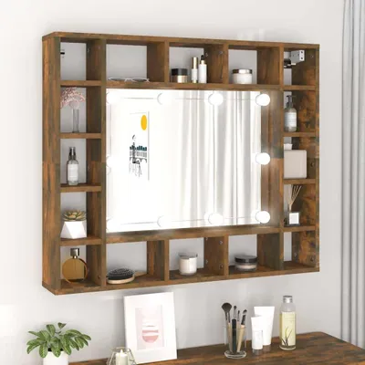 Immagine prodotto di vidaXL vidaXL - Armadio a specchio - con illuminazione a LED - 91x15x76,5 - cm - fumé - rovere