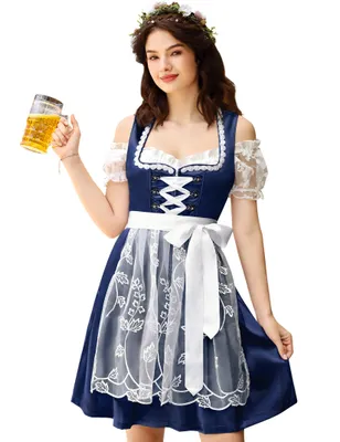 Produktbild von YesFashion Midi Dirndl Damen Trachtenkleid Trachtenmode inkl. Dirndlbluse Spitzenschš¹rze fš¹r   Dunkelblau 38