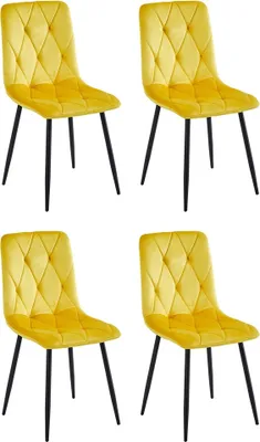 Obrázek produktu pro Jídelní židle CasaDolce MELKO, sada 4 kusů, žlutá, 43x54x91 cm, čalouněná, ozdobné prošití na opěradle a sedáku, 120 kg. Nosnost