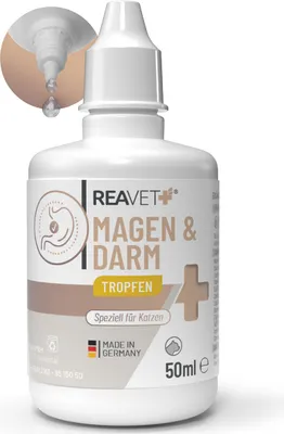 Produktbild von REAVET Magen & Darm Tropfen für Katzen 50ml I Darmsanierung Katze I Liquid unterstützt die Darmflora & natürliche Darmregulierung - sekundierend bei Durchfall oder Blähungen