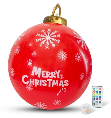 Productafbeelding van Kerstverlichting voor buiten, op batterijen – grote, verlichte kerstbal van 60 cm – rood/wit – RGB-kleuren + afstandsbediening