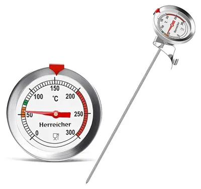 Analoges Frittierthermometer 300 °C, Edelstahl, 23 cm Sonde, Clip