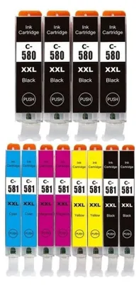Image de 12 cartouches d'encre compatibles avec Canon PGI-580 XXL et CLI-581 XXL noir, cyan, magenta, jaune