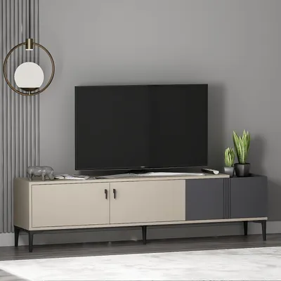 Immagine prodotto di HOMIDEA Modena: Mobile TV da 180 cm - Mobile TV con ante e spazio contenitivo - Mobile TV moderno in stile scandinavo per il soggiorno - Beige/Antracite