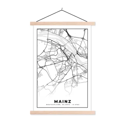 Produktbild von MuchoWow® Textilposter Karte - Mainz - Stadtplan 40x60 cm mit holzfarbenen Rahmen - Poster