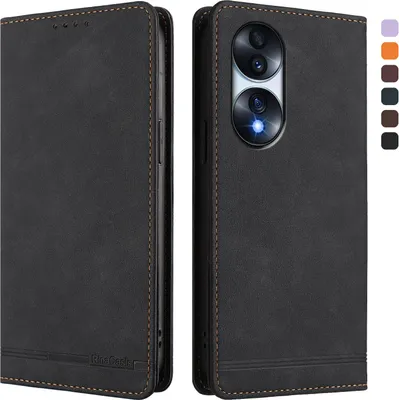 Obrázek produktu pro Pouzdro pro Honor 70 Pro, retroPolyuretankožené flip pouzdro s stojánkem a přihrádkami na karty Černý