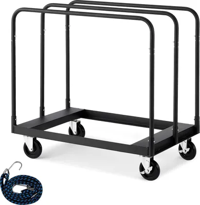 Produktbild von Plattenwagen - Plattenkarre/Plattenroller - 816 kg Tragkraft - 360° Lenkrollen - Zurrgurt - 3 Seitliche Handläufe - 95,5 x 61 x 93,5 cm - Schwarz