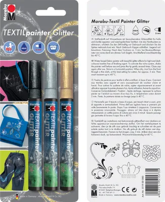 Immagine prodotto di Marabu 0119 00 080 Textile Painter Glitter Assortimento di 3 pezzi in blister 3 x 3 mm(S)