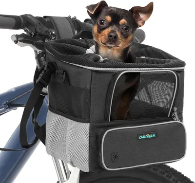 Produktbild von Hunderucksack für Fahrradlenker – Tragetasche mit Netzfenstern, faltbar & sicher bis 5kg, mit Seitentaschen & Schnellmontage