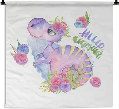 Produktbild von MuchoWow® Wandteppich Wandbehang Dinosaurier - Kinderzimmer - Zitat - Mädchen - Kinder - Rosa 150x150 cm Tapisserie Dekoration Wandtuch - Wohnaccessoires - Modernes