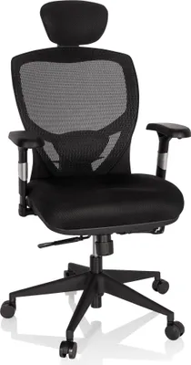 Produktbild von hjh OFFICE High End Bürostuhl VENUS BASE Ergonomischer Schreibtischstuhl mit Armlehnen Stoff / Netzstoff Schwarz Drehstuhl für Büro, Zuhause