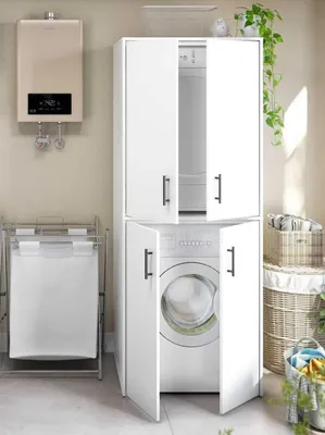 Produktbild von Waschmaschinenumbauschrank >LAUNDRY< (2-teilig) in weiss - 69x176x67 (BxHxT)