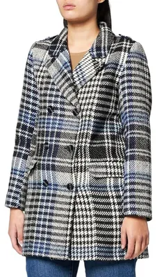 Image de Manteau femme Naf Naf Amalia, à carreaux, à deux rangées de boutons, contenant une proportion de laine. Taille M