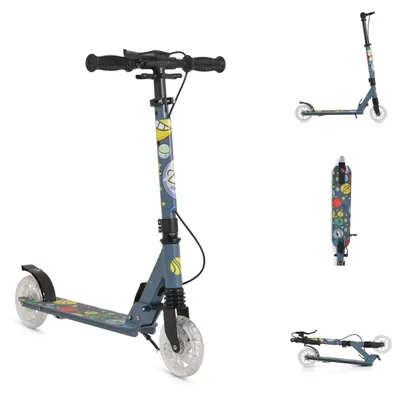 Produktbild von Byox Kinderroller Snazzy faltbar Hinterradbremse Seitenständer LED-Räder 100 kg grau
