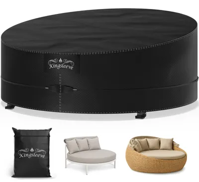 Image de Kingsleeve® Housse ronde de protection exterieur en Tissu Oxford – Bâche ronde de protection Imperméable en Polyester Haute Qualité, Anti-gel, Anti-UV, 190x90/50 cm pour lit ou îlot de jardin